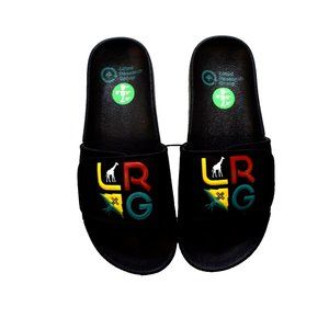 Lifted Research Group LRG Mens Stacked Rasta Logo Black Slide Sandals New 7